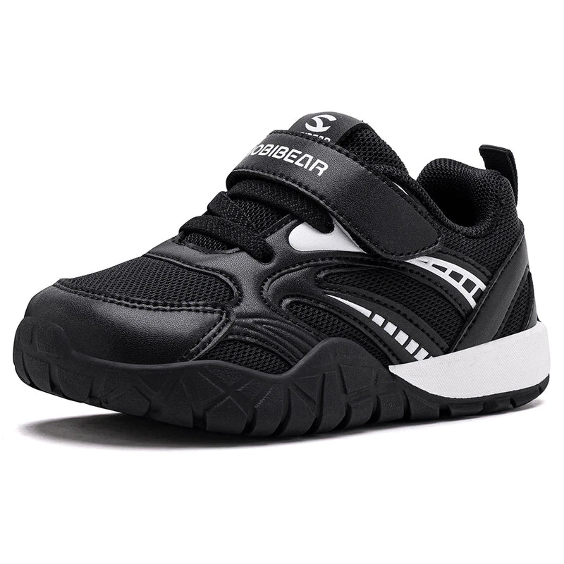 HOBIBEAR Toddler Wide Toe Shoes Hook Loop Walking Sneakers Artificial Leather Mesh Non-Slip Shoes for Little Kids
