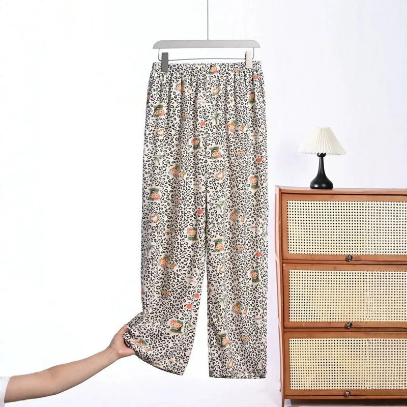 Floral Pajamas Pants Woman Nightwear Spring Summer Loose Sleeping Bottoms Lounge Home Wear Elastic Waist Sleepwear Trousers
