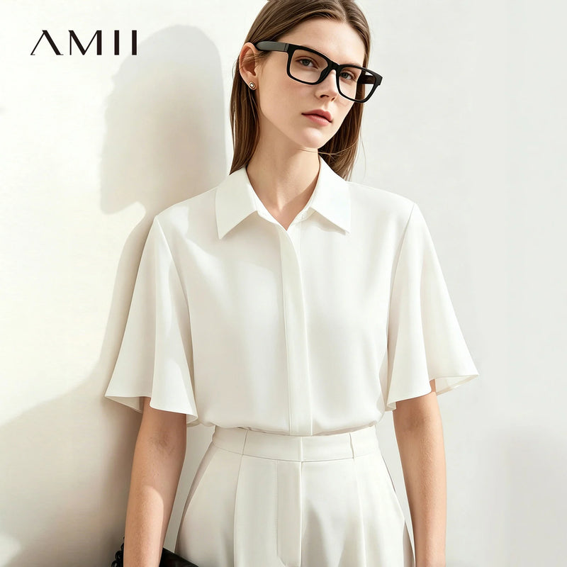 Amii Chiffon Shirt 2026 Summer New Lapel Collar Butterfly Sleeve Women's Blouse Loose Fit Elegant Office Top For Women 12622181
