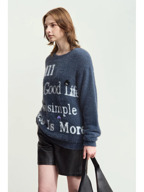 AMII Minimalist Sweater for Woman 2026 Winter New O-neck Versatile Women's Sweater Jacquard Embroidered Pullover Tops 12454022