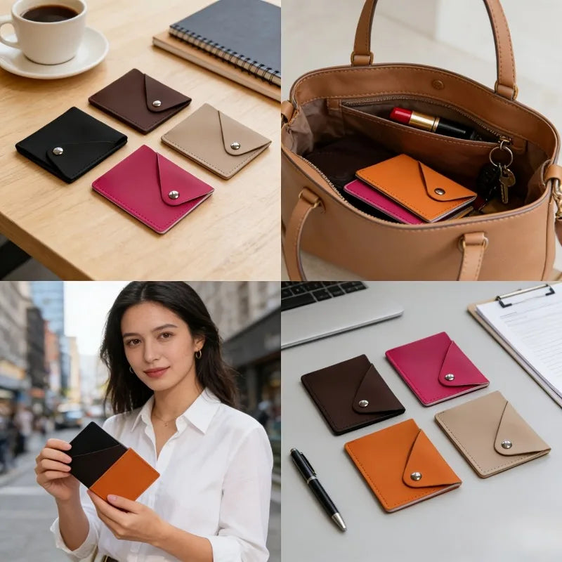 Minimalist Style Envelope Snap Closure PU Business Card Holder, Portable and Lightweight, Card Holder Wallet.