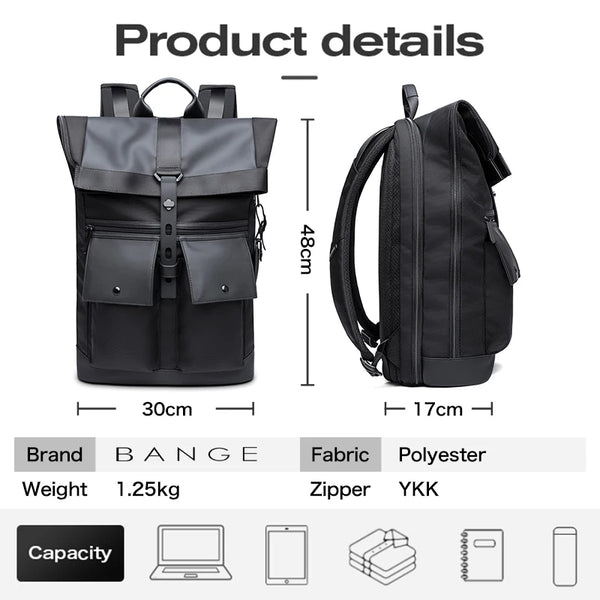 Bange Casual Men Anti Theft Backpack 15.6 inch Multifunctional Waterproof Backpacks Daily Travel Bag School Rucksack With Belt