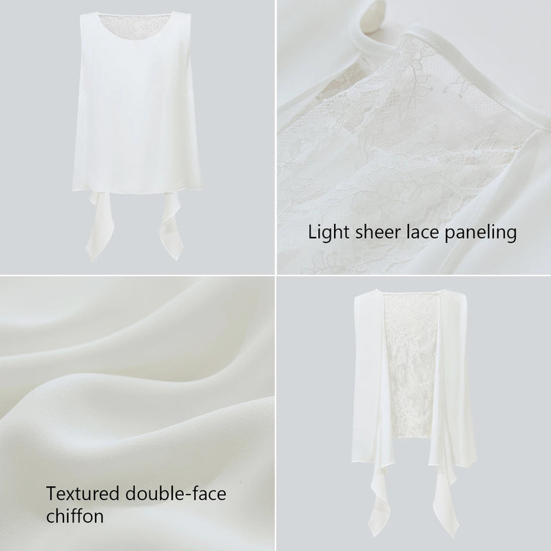 Amii Sleeveless Blouse For Women 2026 Summer New Round Neck Chiffon Tank Top Loose Flowy Sheer Lace Women's Camisole 12642035