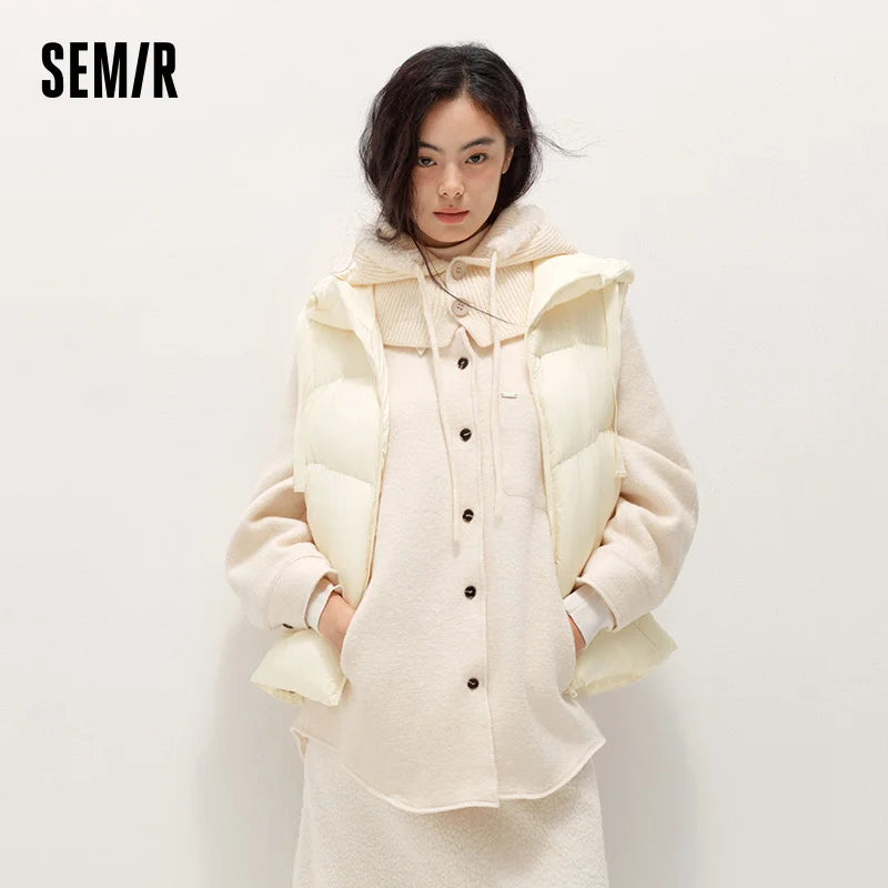 Semir Women Down Vest 90 Percent Down Fill Water Repellent Panel Design Solid Color Hooded Minimal Design 2026 New