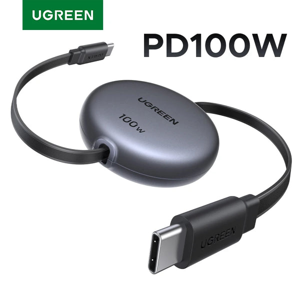 UGREEN Retractable 100W USB C Cable For MacBook iPad Fast Charger Cable For iPhone 17 16 15 Pro Max Type C For Xiaomi Samsung