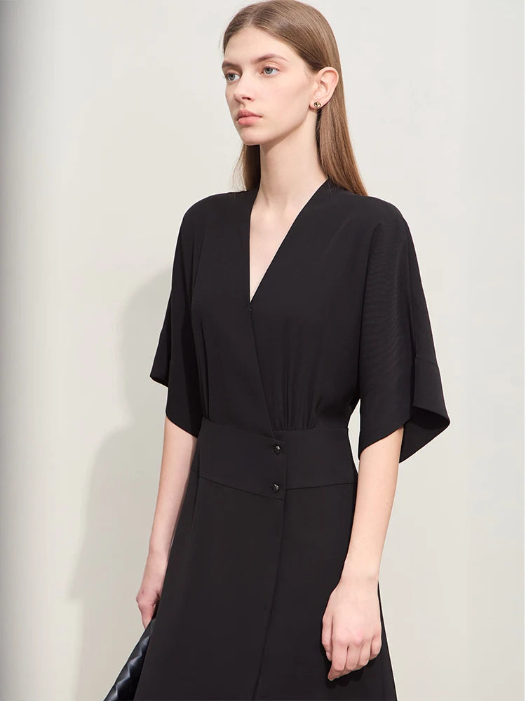 រ៉ូប Amii Minimalism 2024 សម្រាប់ស្ត្រីរដូវក្តៅថ្មីឆើតឆាយសម្រាប់ការធ្វើដំណើរទៅធ្វើការ ក V បែបបារាំង ចង្កេះស្ដើង រ៉ូបម៉ូដទាន់សម័យ 12442166