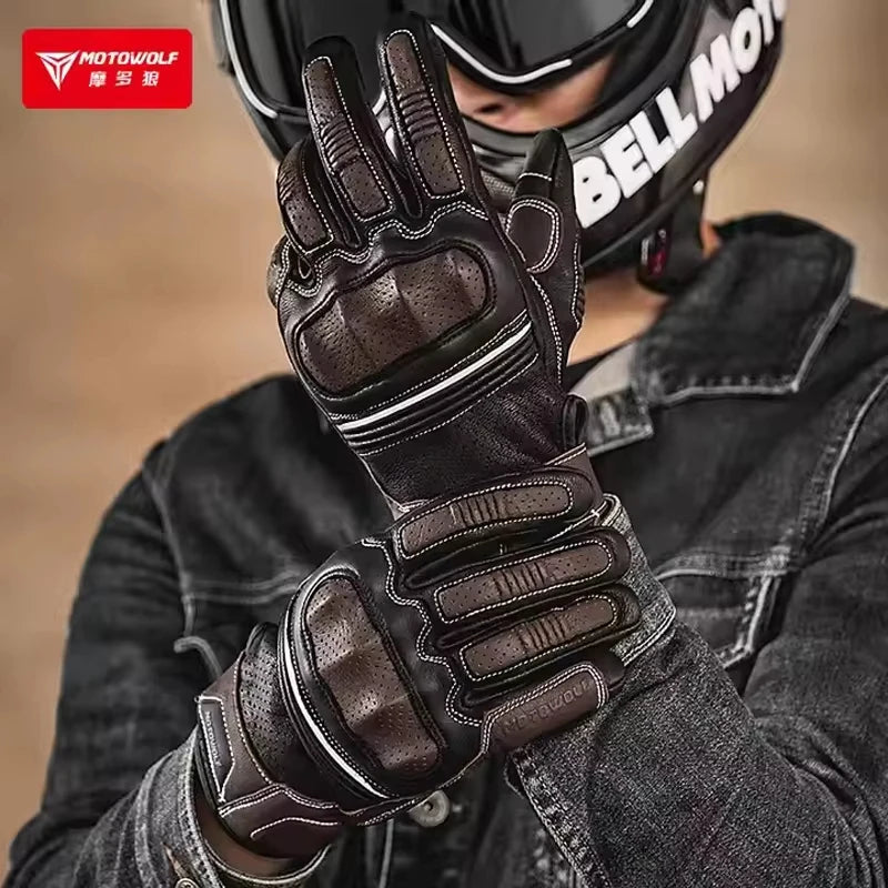 ស្រោមដៃម៉ូតូ MOTOWOLF រដូវក្តៅបែប Retro ស្រោមដៃស្បែកការពារការប្រណាំងម៉ូតូសម្រាប់បុរស និងស្ត្រី