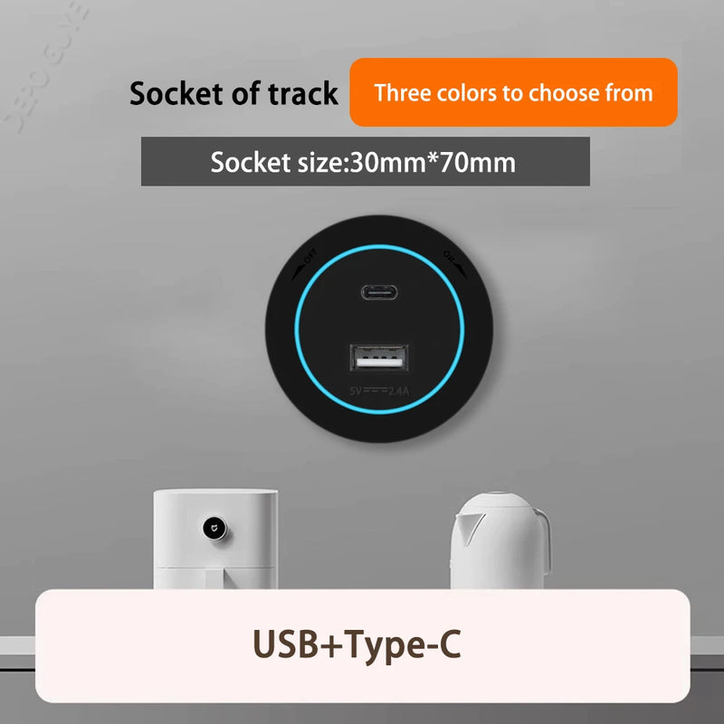 Imitation wood grain Rail Mobile Power Track Socket EU/Universal/UK/USB Type-C Kitchen Bathroom Office Wall Mounted Socket Plugs