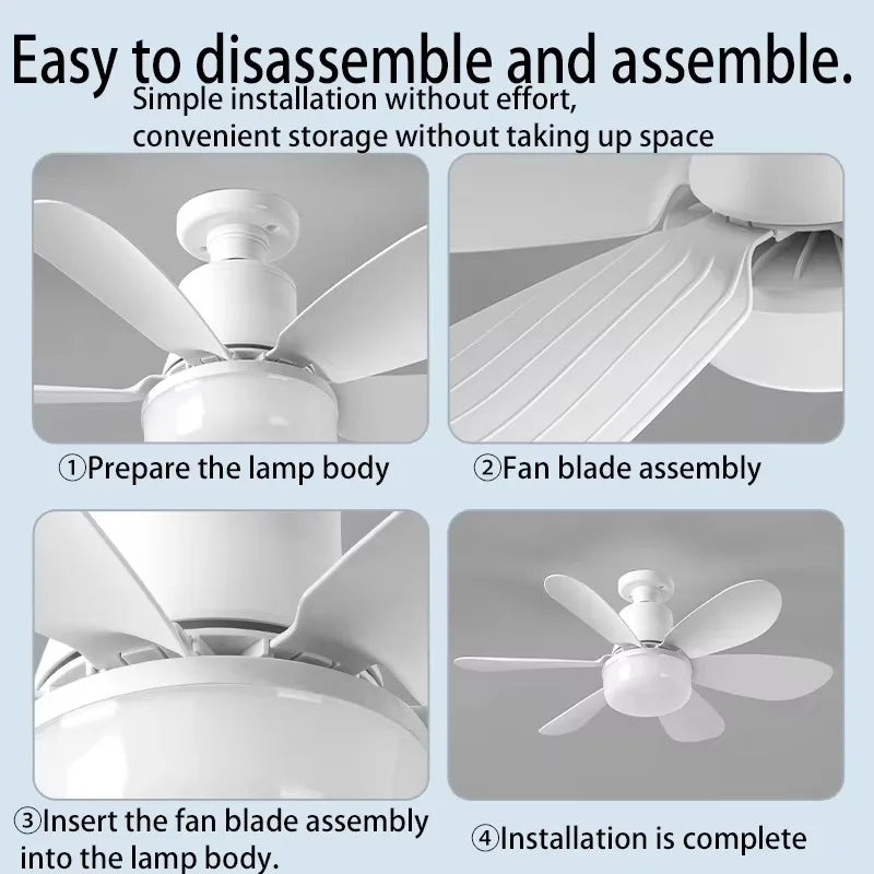 Lights Bulb Ceiling Fan for Bedroom Dimmable E27 Base Led Ceiling Fans with Light and Remote Control 3 Colors 3 Speeds 42/52cm