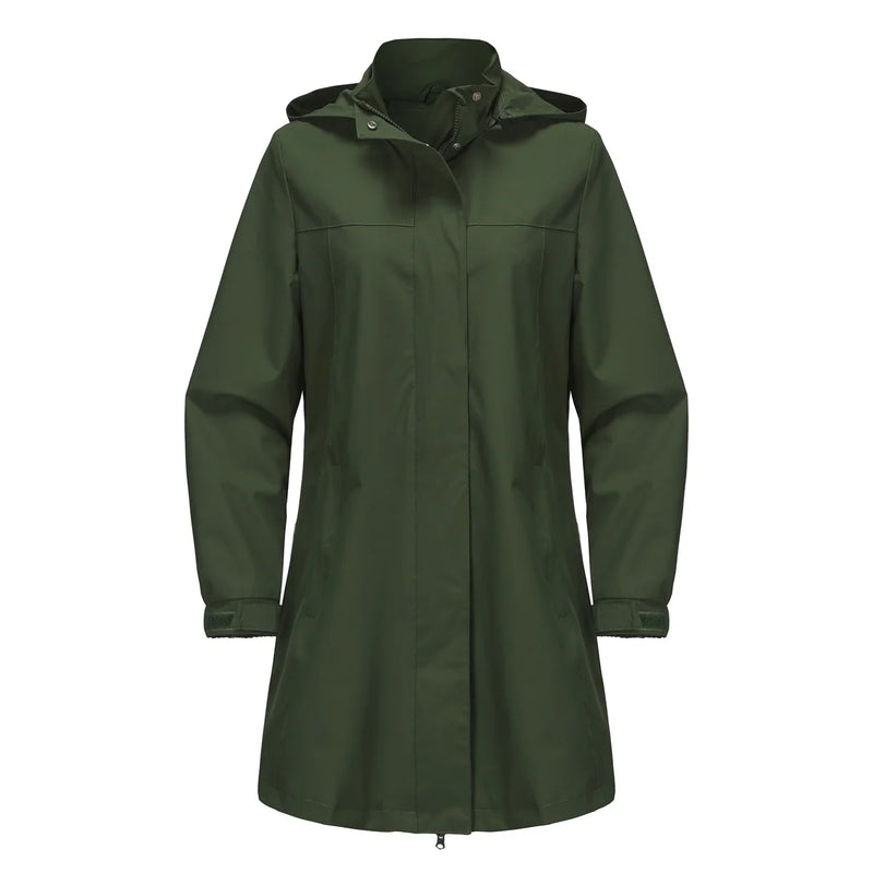 Women's Black Waterproof Hooded Jacket for Spring and Fall; The Hood Is Detachable; Available in Green, Red, Blue, Off-white.