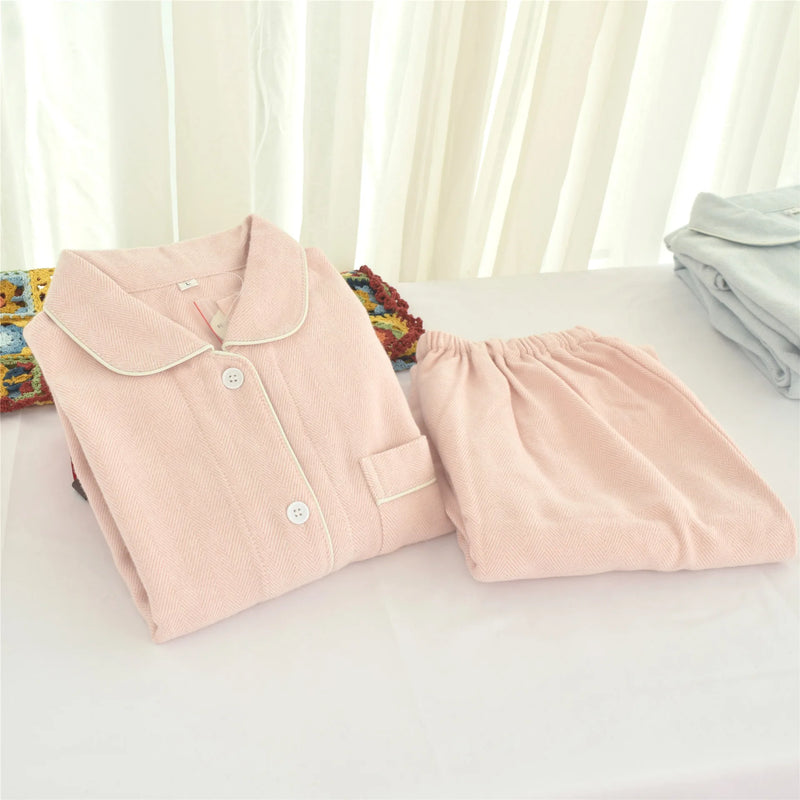 100% Cotton Spring Autumn Long Sleeve Couple Pajamas Loose Two-piece Suit Lounge Home Wear Sleeping Women Pyjamas Femme Sets