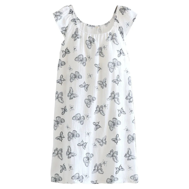 Floral Women's Nightgown Sleepwear Woman Night Clothes Pure Cotton Summer Sleeveless Pajamas Dress Nightie One Piece Homewear
