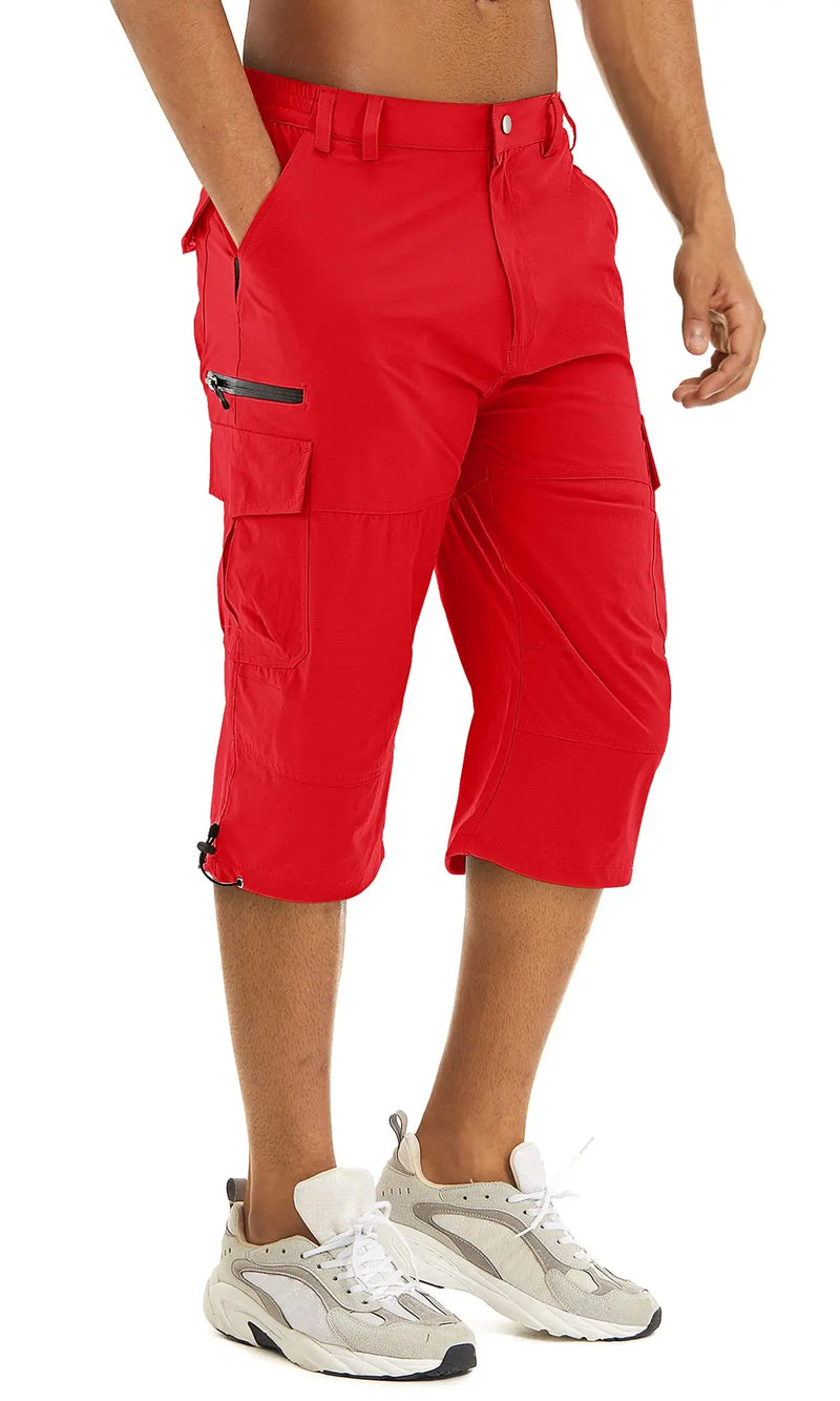 TACVASEN Men's Cargo Work Shorts Quick Dry 3/4 Length Capri Pants Multi-pockets Knee Length Trousers Summer Board Beach Shorts