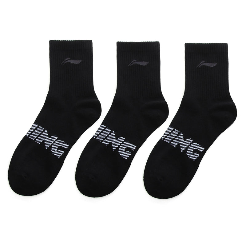 Li-Ning Unisex Sports Style Men Women 3Pairs Socks 24-28cm Breathable LiNing Letters Comfortable Sport Sock AWSU023