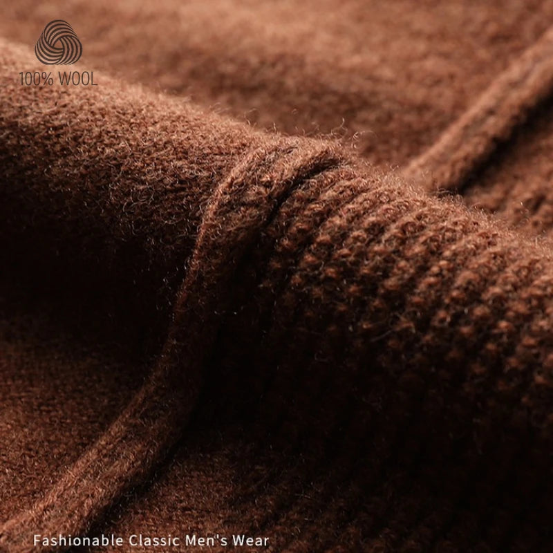 100% Wool Sweater, Diamond Knit Hand-Knit Texture, Autumn Winter Warm, Cambridge Brown Business Casual Pullover