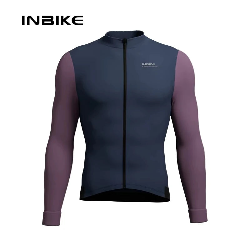 INIBKE Long Sleeved Men's Cycling Jersey Winter Fleece Bicycle Jersey Bike Riding Clothing Reflective Full Zipper 3 Rear Pockets