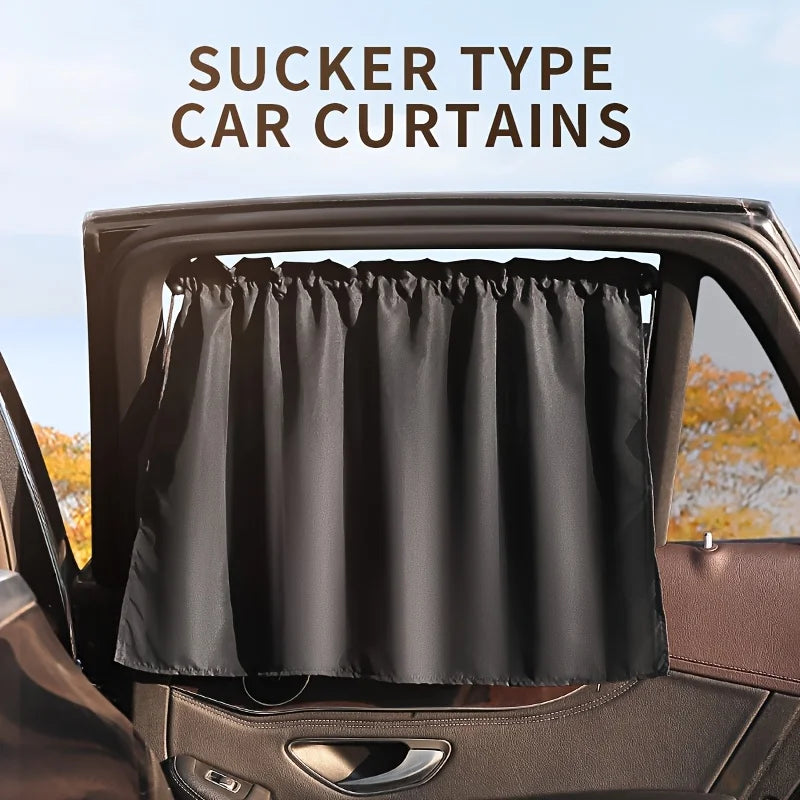 2pcs Car Side Window Sun Shades, Black Suction Cup Curtains, UV Block & Heat Insulation, Privacy Covers for Travel, Universal Ca