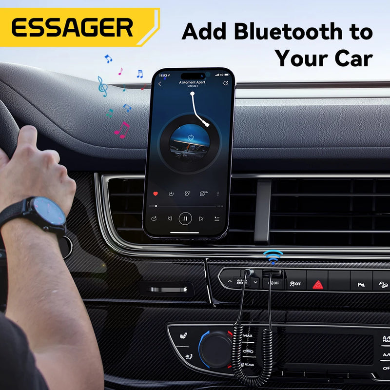ឧបករណ៍ភ្ជាប់ USB Bluetooth របស់ Essager សម្រាប់ភ្ជាប់ឧបករណ៍បំពងសម្លេងឥតខ្សែប្រភេទ USB ទៅ Jack ទំហំ 3.5mm សម្រាប់ឧបករណ៍បញ្ជូនសំឡេង និងឧបករណ៍ទទួលសំឡេងរថយន្ត។