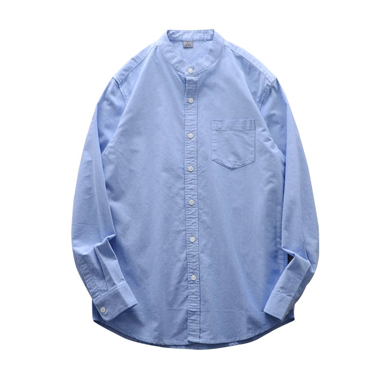 DUKEEN Stand Collar Shirt Men Business Commuter Tops Cotton Casual Long-Sleeved Solid Color Oxford Spinning Shirt Jacket