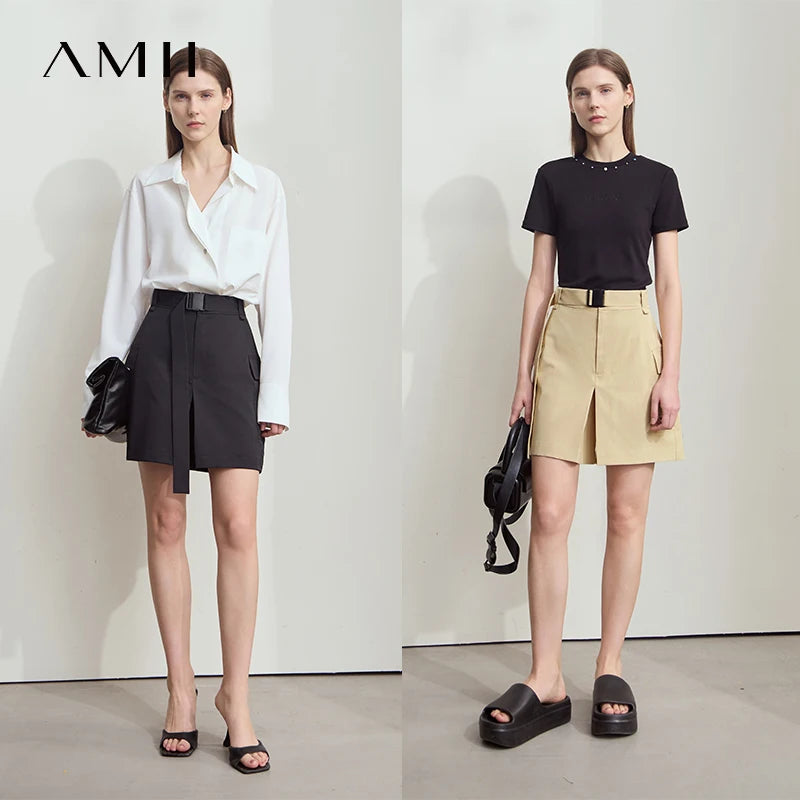 ខោខ្លីរដូវក្តៅ AMII Minimalist សម្រាប់ស្ត្រីឆ្នាំ ២០២៦ ខោខ្លីបែបភ្នំធម្មតាសម្រាប់ស្ត្រីម៉ូដថ្មីជាមួយខ្សែក្រវ៉ាត់ 12542099