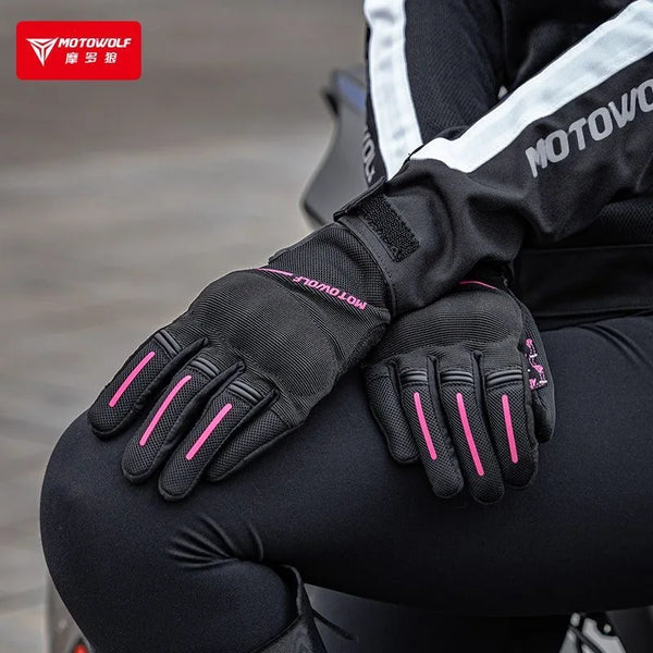 ស្រោមដៃម៉ូតូ Motowolf រដូវក្តៅសំណាញ់ខ្យល់ចេញចូលបានពេញម្រាមដៃ ការពារការដួល អេក្រង់ប៉ះសម្រាប់ស្រោមដៃជិះម៉ូតូស្ត្រី ការពារការដួល
