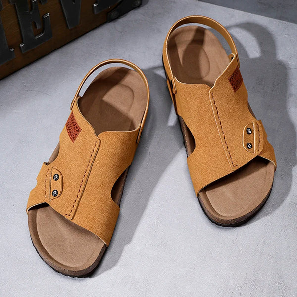 Summer Mens Retro Cork Slippers Sandals Men Suede Leather Sandals Brown Black Comfortable Dropshipping