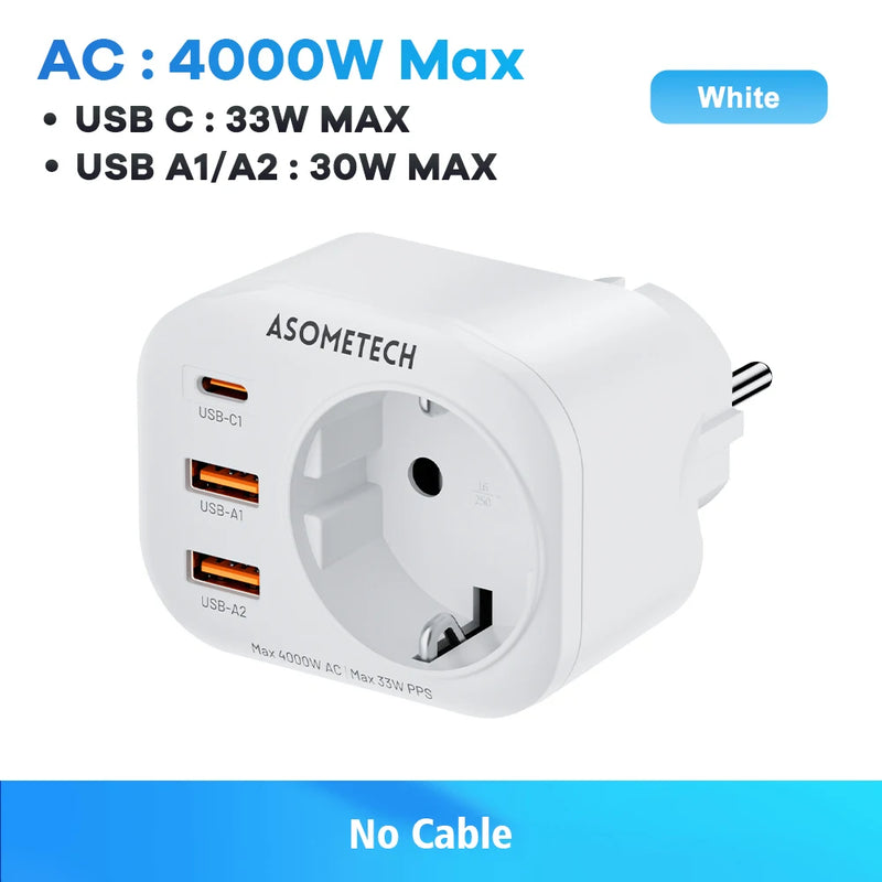 ឆ្នាំងសាក GaN 33W 4-IN-1 រន្ធដោត AC 4000W បន្ទះសាកថ្ម PD PPS USB Type C សាកថ្មលឿនសម្រាប់ iPhone 17 16 Pro Max Samsung Xiaomi