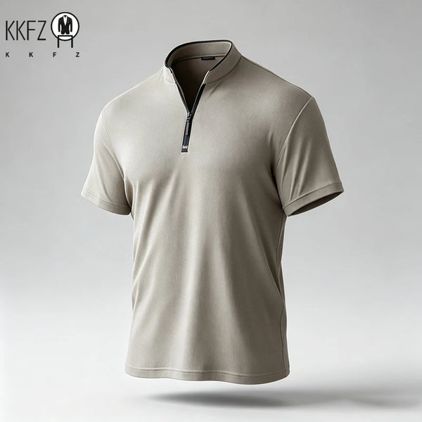 Male Urban Casual Half Zip Long Sleeve Top Stand Collar Comfort Texture For City Commute And Daily Street Matching Look