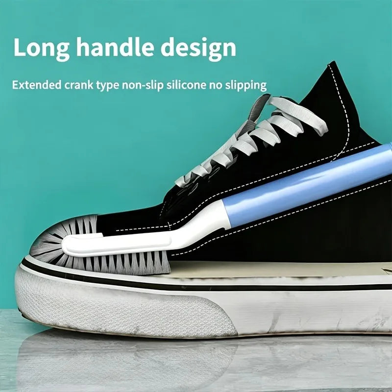1pc Shoe Brush Long Handle Double Head Soft Hard Bristle 360° No Dead Corner No Damage to Shoes Multi-functional Cleaning.