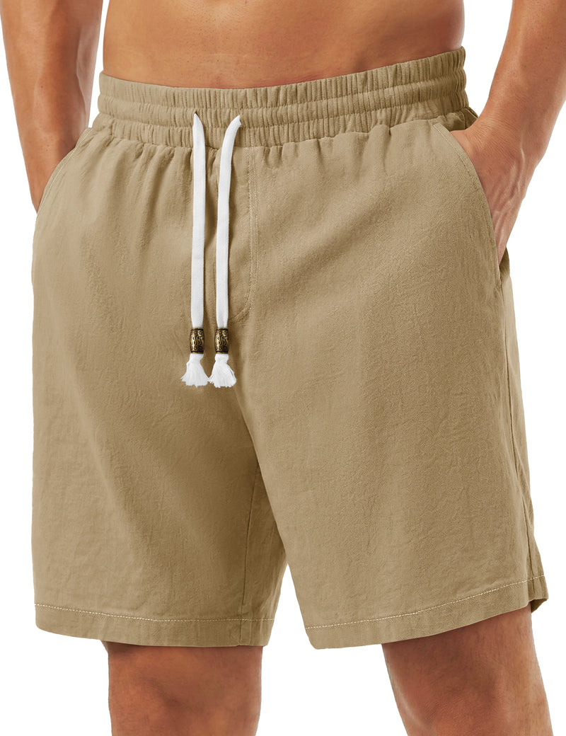 TACVASEN Men's Cotton Casual Shorts Loose Summer Beach Vacation Short Solid Pants with Deep Pockets Elastic Waist 7 Inch Inseam