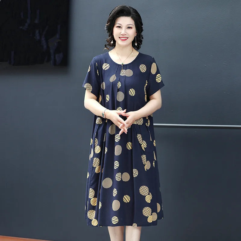 Summer Mother Nightgowns New Plus Size Middle-Aged Elderly Women Short Sleeve Nightdress Cotton Long Dress Home Clothes 6XL