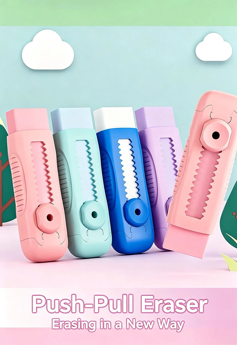 Push Pull Eraser for Children and Elementary School Students, Pencil Eraser Without Debris, Push-Pull Lock Eraser, Stationery