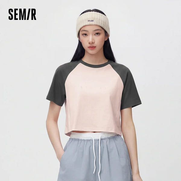 អាវយឺតស្ត្រី Semir ឆ្នាំ ២០២៦ កមូលពណ៌រឹង មានអារម្មណ៍ត្រជាក់ ដៃអាវ Raglan ពណ៌ប្លុក ស្លីម សមធម្មតា