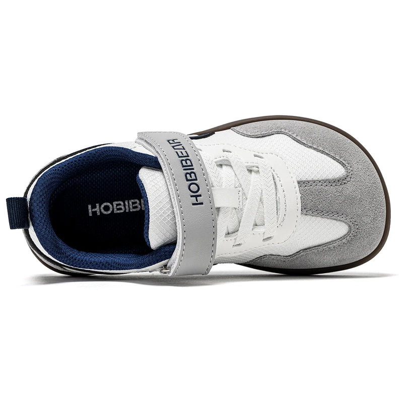 HOBIBEAR Kids Wide Toe Barefoot Shoes Hook Loop Minimalist Sneakers Artificial Leather Mesh Retro Walking Shoes for Big Kid