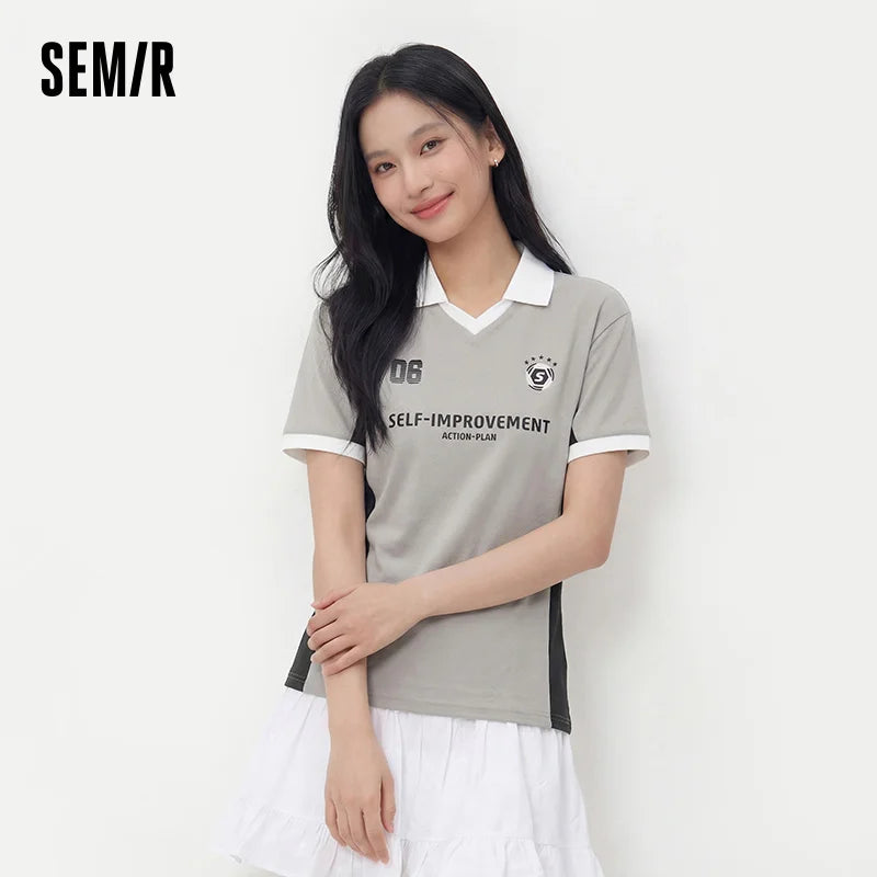 Semir Womens Shirt 2026 American Style Letter Printed Patchwork Loose Lapel Casual Fashion Soft Comfortable Breathable