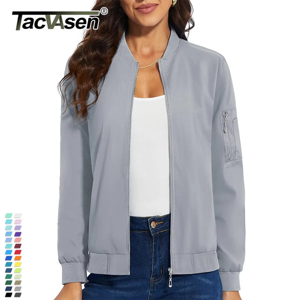 TACVASEN Lightweight Casual Pilot Jackets Womens Biker Bomber Jacket 5 Pockets Windbreaker Streetwear Ladies Outwear Work Coats