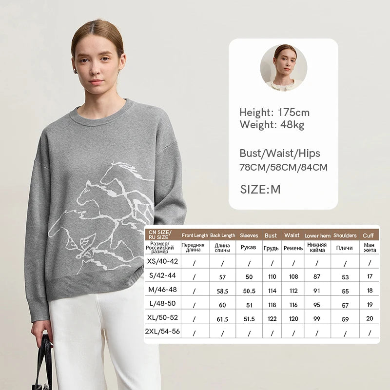 Amii Women's Sweater 2025 Winter New Crew Neck Women's Long Sleeve Top Casual Jacquard Knitwear Loose Versatile Top 12544178