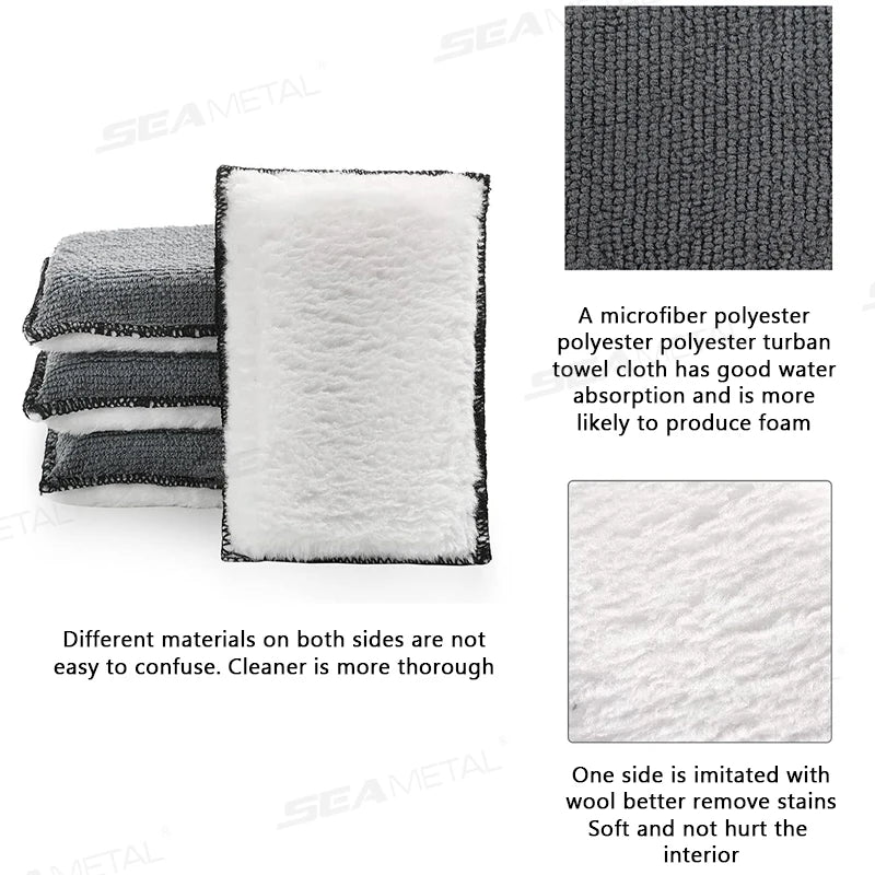 SEAMETAL 3PCS Soft Double Side Microfiber Scrubbing Sponge Car Leather Cleaning Microfiber Towel Wax Sponge Car Clean Tools