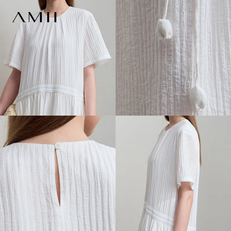 AMII រ៉ូបថ្មីសម្រាប់នារី រចនាបទរដូវក្តៅ ដៃខ្លី កអាវរាងអក្សរ O រចនាបទផ្កា រ៉ូបវែង ម៉ូដទាន់សម័យ 12542085