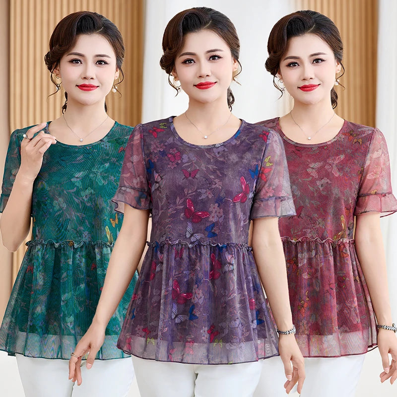 អាវយឺតបោះពុម្ពទាន់សម័យ សម្លៀកបំពាក់នារីរដូវក្តៅថ្មី អាវរលុងធម្មតា អាវយឺតសម្រាប់ធ្វើដំណើរ