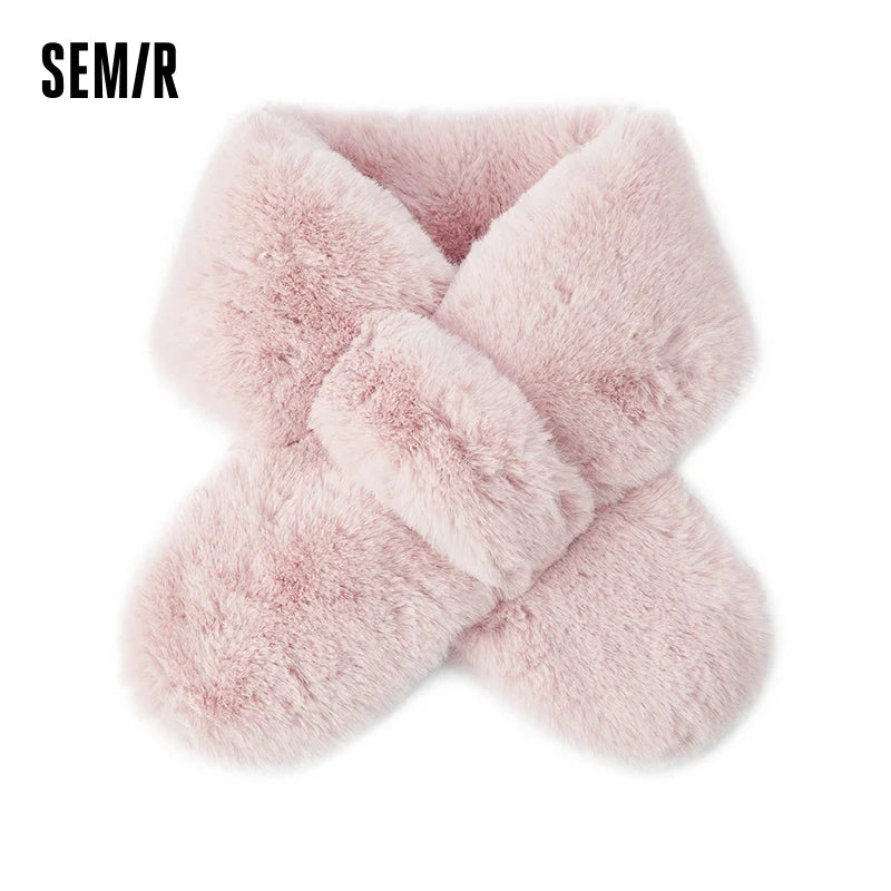 Semir Soft Scarf  Fuzzy Shawl Women Autumn Winter 2025 Warm Plush Short CrossPattern Stylish Casual Comfortable