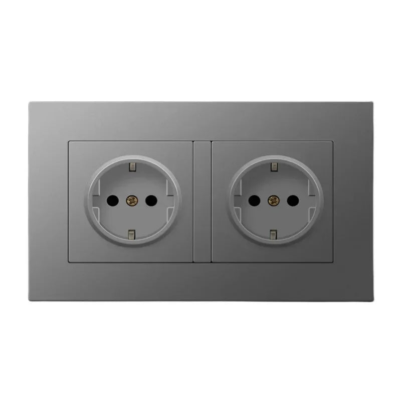Black PC European Standard Dual 16A Wall Socket with Usb Charging Port, USB Plug Adapter 220V Power Socket Strip 146mm*86mm
