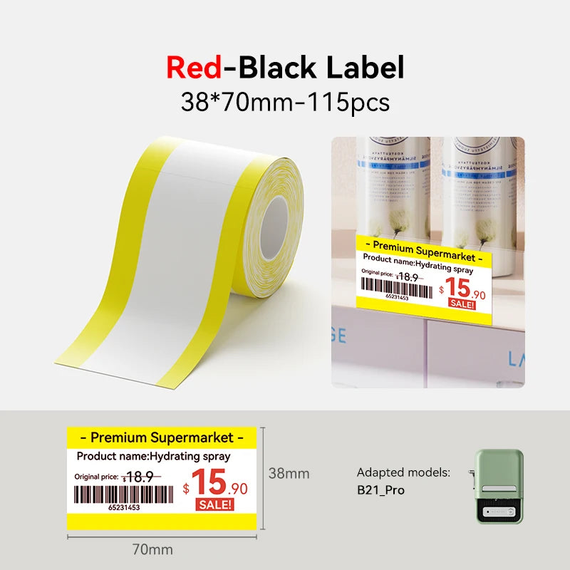 NiiMbot B21 Pro Thermal Printer Red Black Label Paper 300 DPI High-definition Printing Sticker for Warning Signs Supermarket