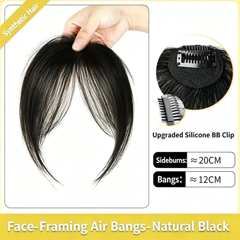 3D Face‑Framing Air Bangs Wig Piece Synthetic Hair Invisible Clip‑In Bangs For Women High‑Crown Hairpiece Cover Receding Hairlin