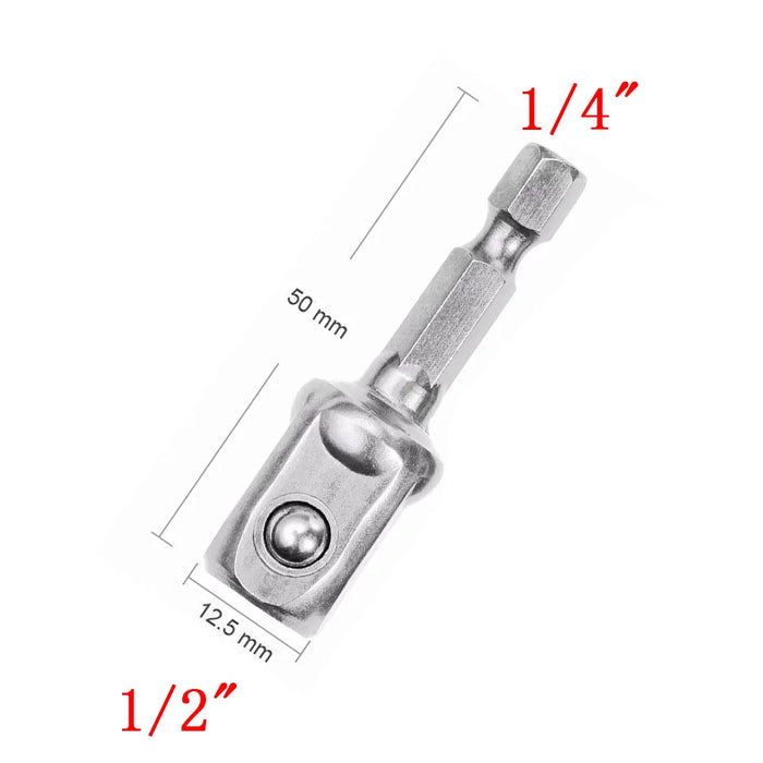 Chrome Vanadium Steel Socket Adapter Hex Shank to 1/4" 3/8" 1/2" Extension Drill Bits Bar Hex Bit Set Power Tools tightly Newest 50mm 1-2