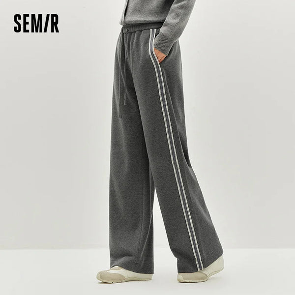 ខោ Semir សម្រាប់នារី រចនាបែប Ruffle Trim Colorblock Wool ជើងធំ រលុង ទំហំ 450G 2026 ខោសាមញ្ញ ក្តៅ និង ឆើតឆាយ