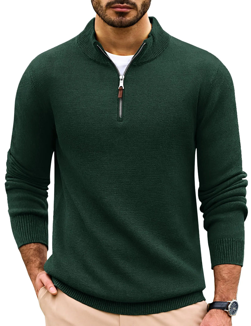 TACVASEN Mens Knit Cotton Sweater Quarter Zip Pullover Antumn Winter Casual Long Sleeve Mock Neck Polo Sweaters Warm Streetwear