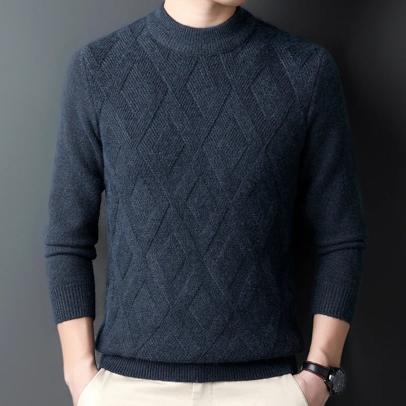 Solid Color Thickened and Warm Turtleneck Sweater with An O-neck, Suitable for Daily Commute, Stretchable Solid Color Base Shirt