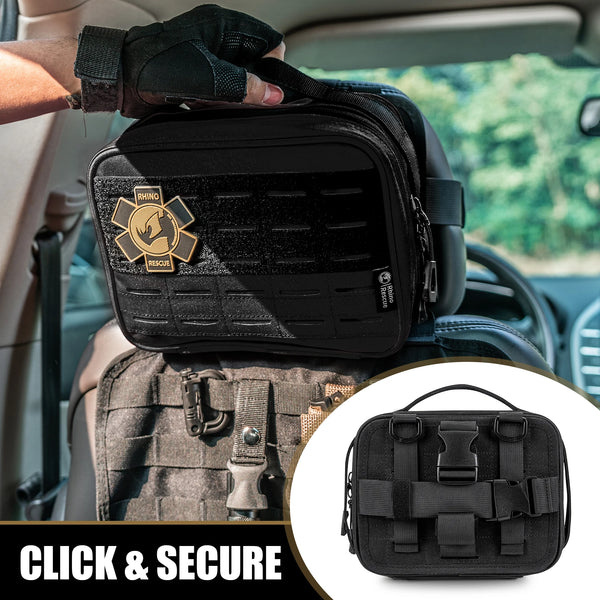 RHINO RESCUE Compact Vehicle First Aid Pack, Disaster Preparedness Kit, Molle Storage Pouch for Outdoor & Home Safety
