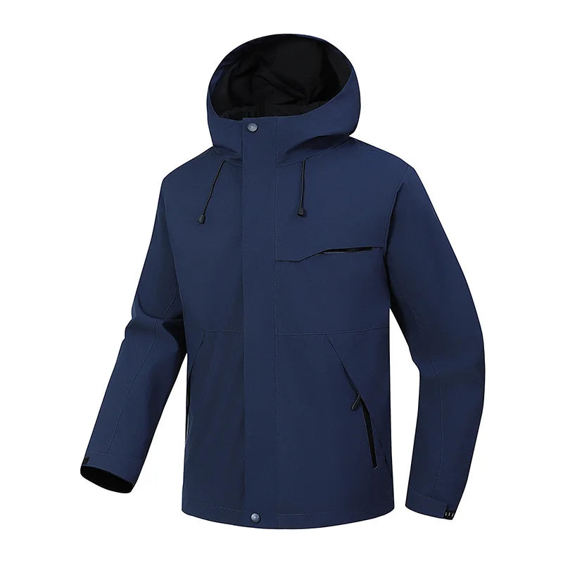 2026 Spring New Arrival Men's Long-Sleeve Hooded Jacket, Zip-Up Windbreaker, Available in Gray, Green, Black, and Blue.